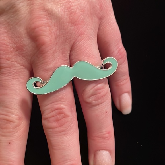 Mustache Light Blue Enamel Ring Adjustable! - Picture 4 of 4